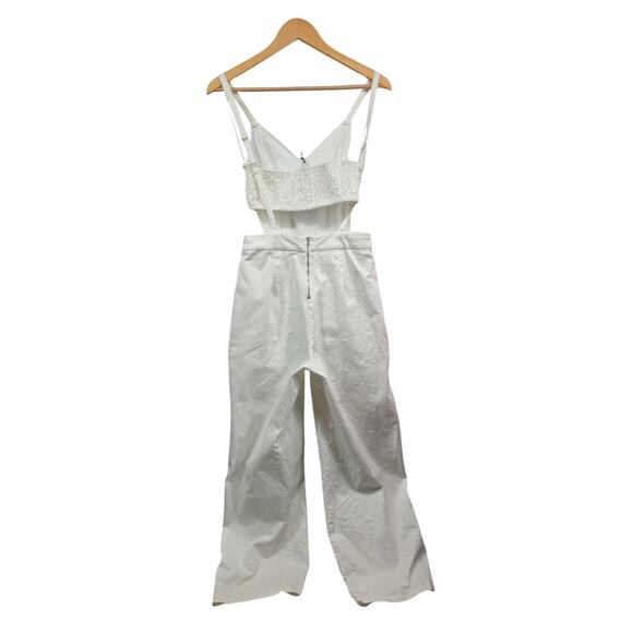 Lelis Collection White Jumpsuit Smocked Back Small 100% Cotton Adjustable Strap - Picture 2 of 5